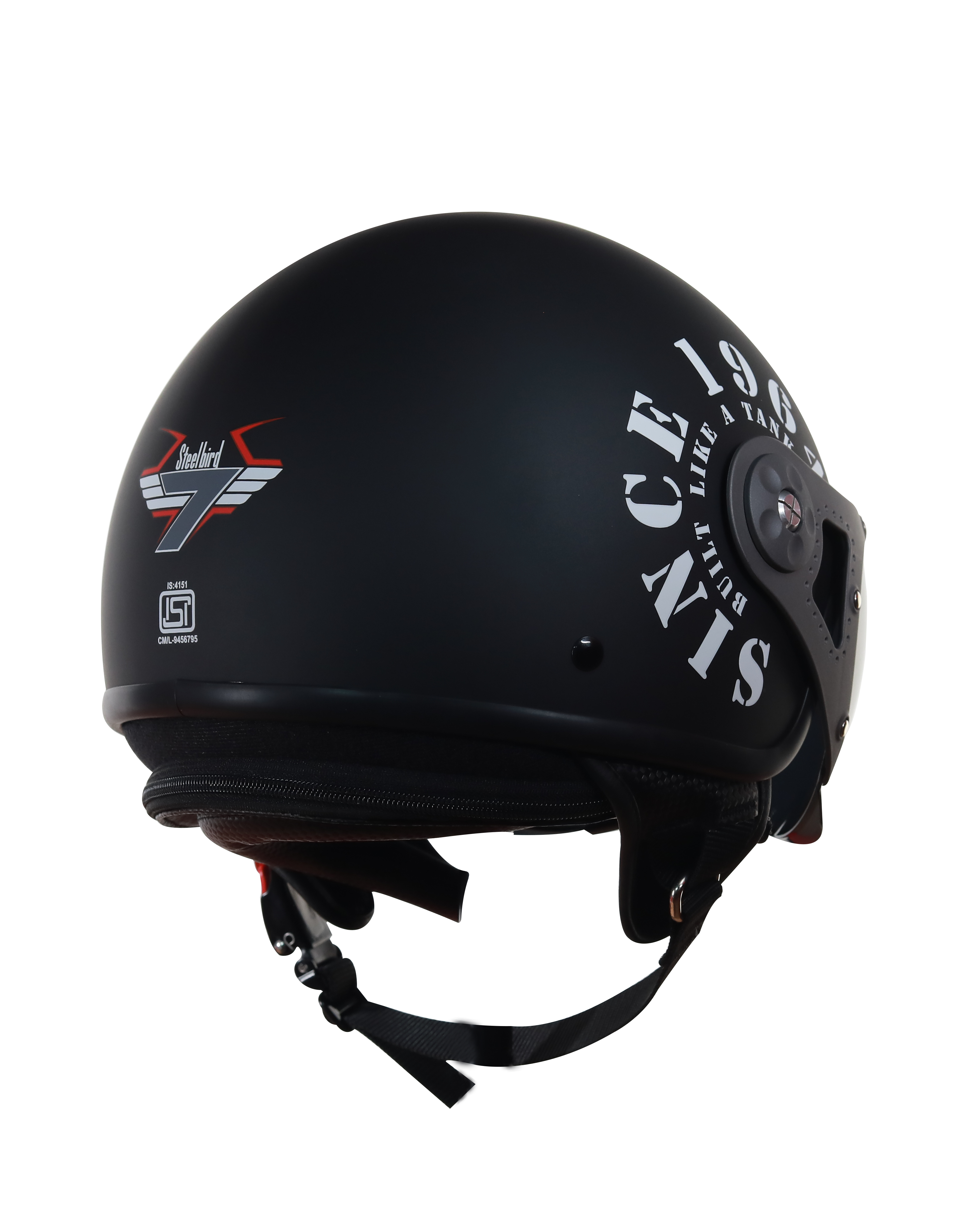 Steelbird SB-27 7Wings Tank Open Face Graphic Helmet (Matt Black Silver With Smoke Visor)